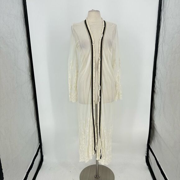 Sisters Paros Mesh Long Sleeve Coverup S Beach Boho Festival Cream Embroidered - Picture 12 of 12